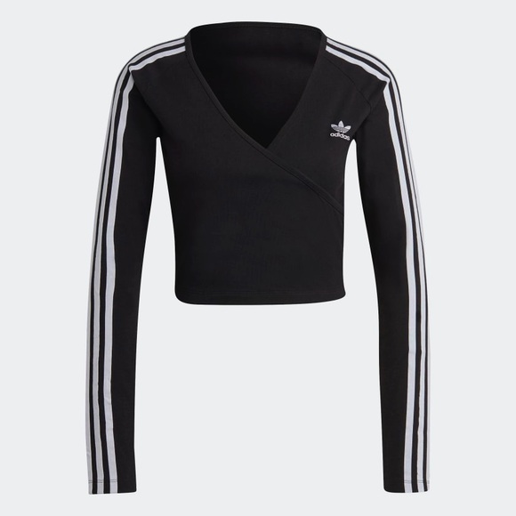 adidas Tops - Adidas Adicolor Women's Classics Crop Long Sleeve Tee Black V-Neck Wrap Top